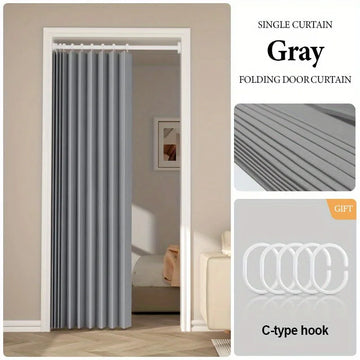 rideau porte pliant blanc cassé tissu plissé vertical moderne minimaliste tringle crochets muraux intimité