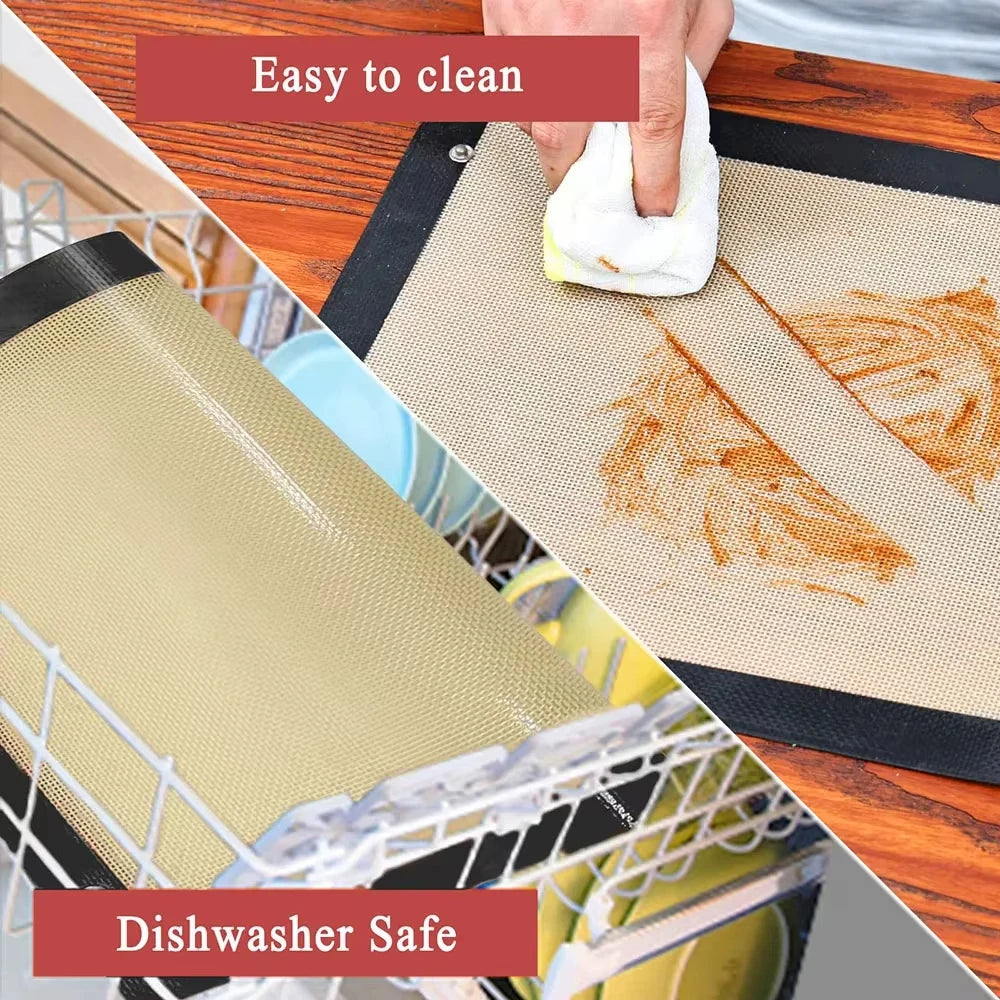 tapis cuisson silicone non stick antislip couleurs beige noir rouge texture tissée moderne clips