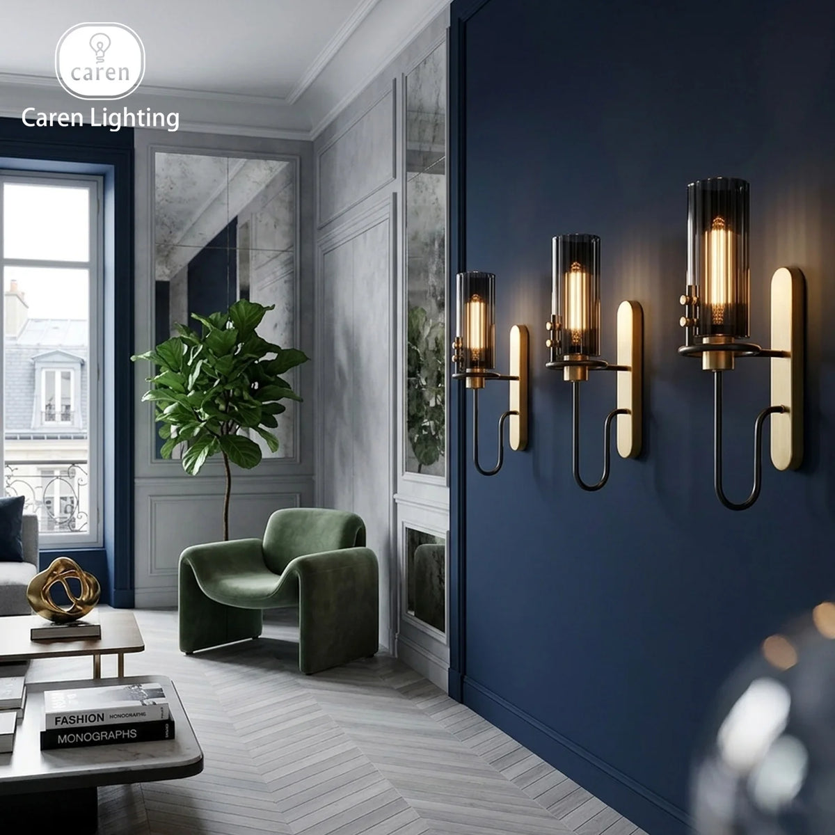 applique murale moderne verre transparent noir doré éclairage led chambre salon entrée