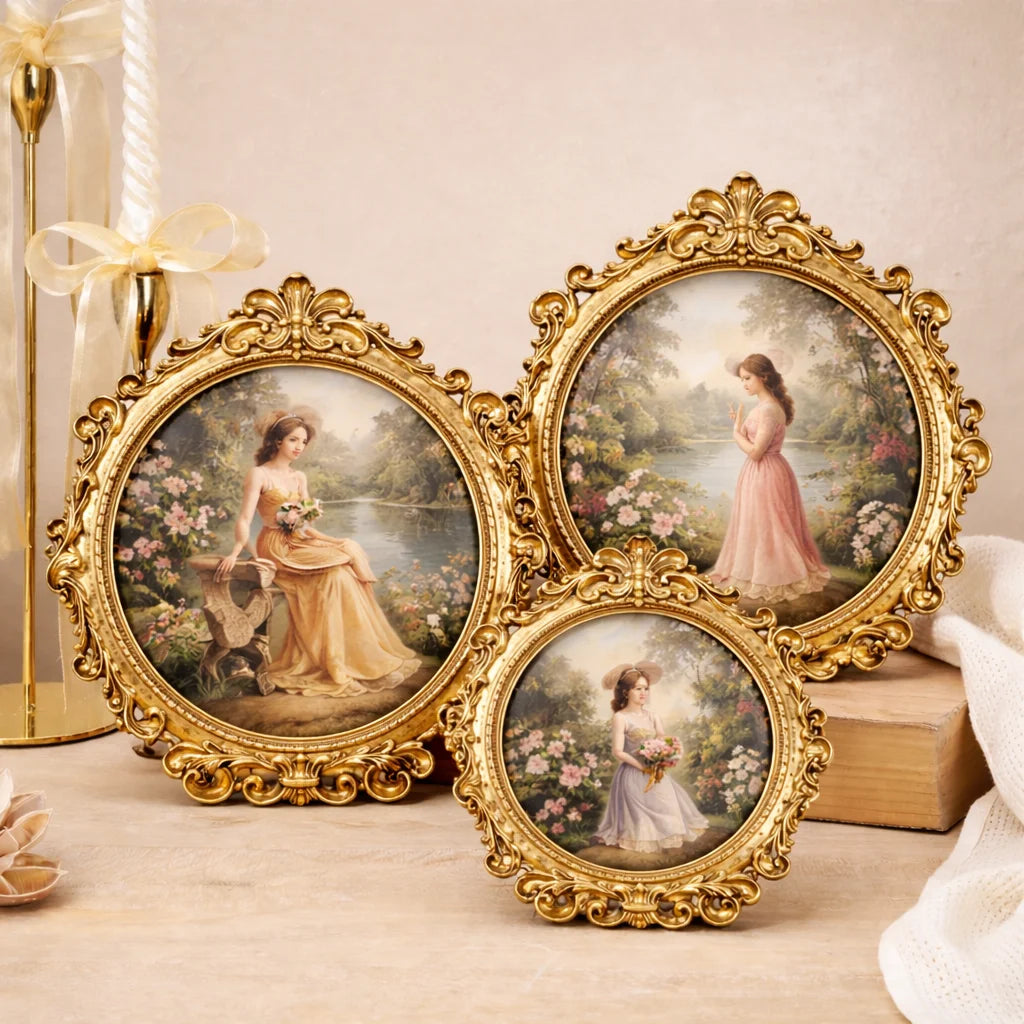Cadres photo ovales vintage ornaements floraux shabby chic decoratifs imprimés motifs roses vintage floral