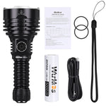lampe poche rechargeable led noire texturée rainures moderne robuste poignée amovible cordon usb manuel