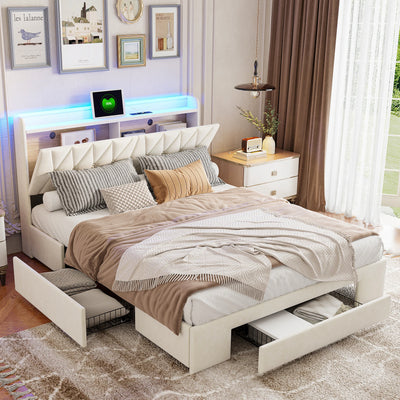 Lit double blanc 140x190 avec éclairage LED ambiant dans une chambre moderne