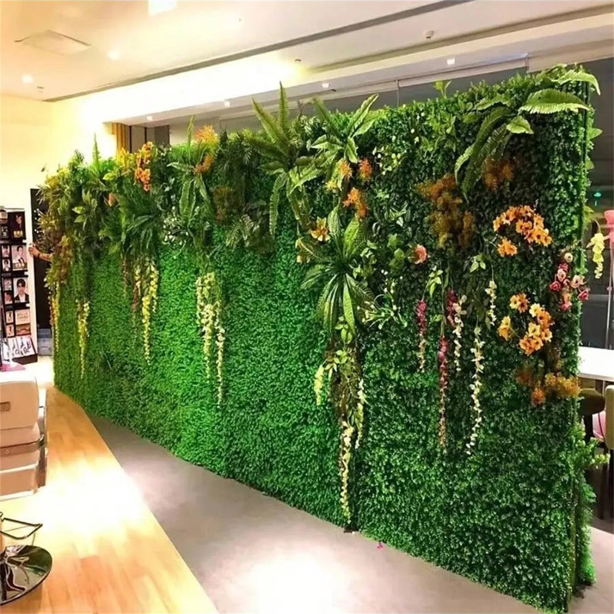 panneau mural végétal artificiel herbe feuilles fleurs décor maison anniversaire moderne vert rouge rose
