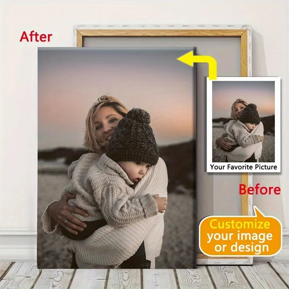 toile personnalisable photo famille cadre bois occasion fête anniversaire classique blanc gris roseclair