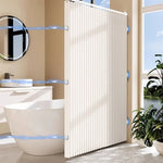 rideau douche pliable blanc rayures verticales clips magnétiques polyester tufté moderne salle bain