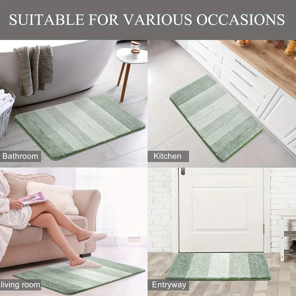 tapis bain shag vert clair gris moderne antidérapant lavable machine texture duveteuse ensemble tailles