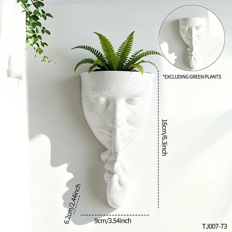 décoration murale moderne cache plantes masque blanc noir résine art contemporain texture granuleuse
