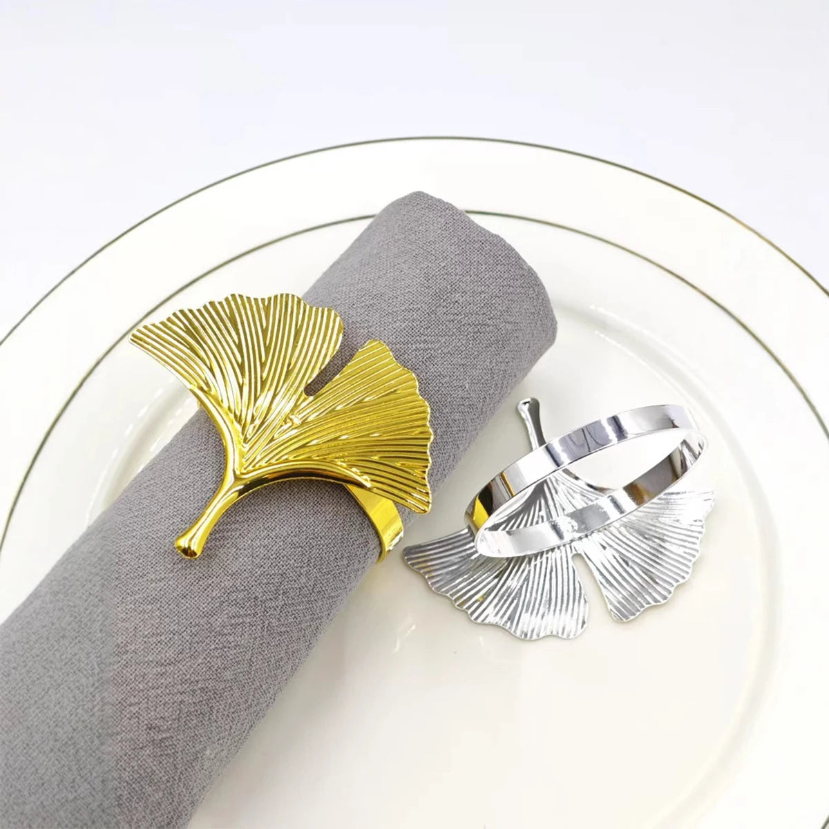 porte serviettes anneau feuille gingko or argent classique automne fêtes thanksgiving