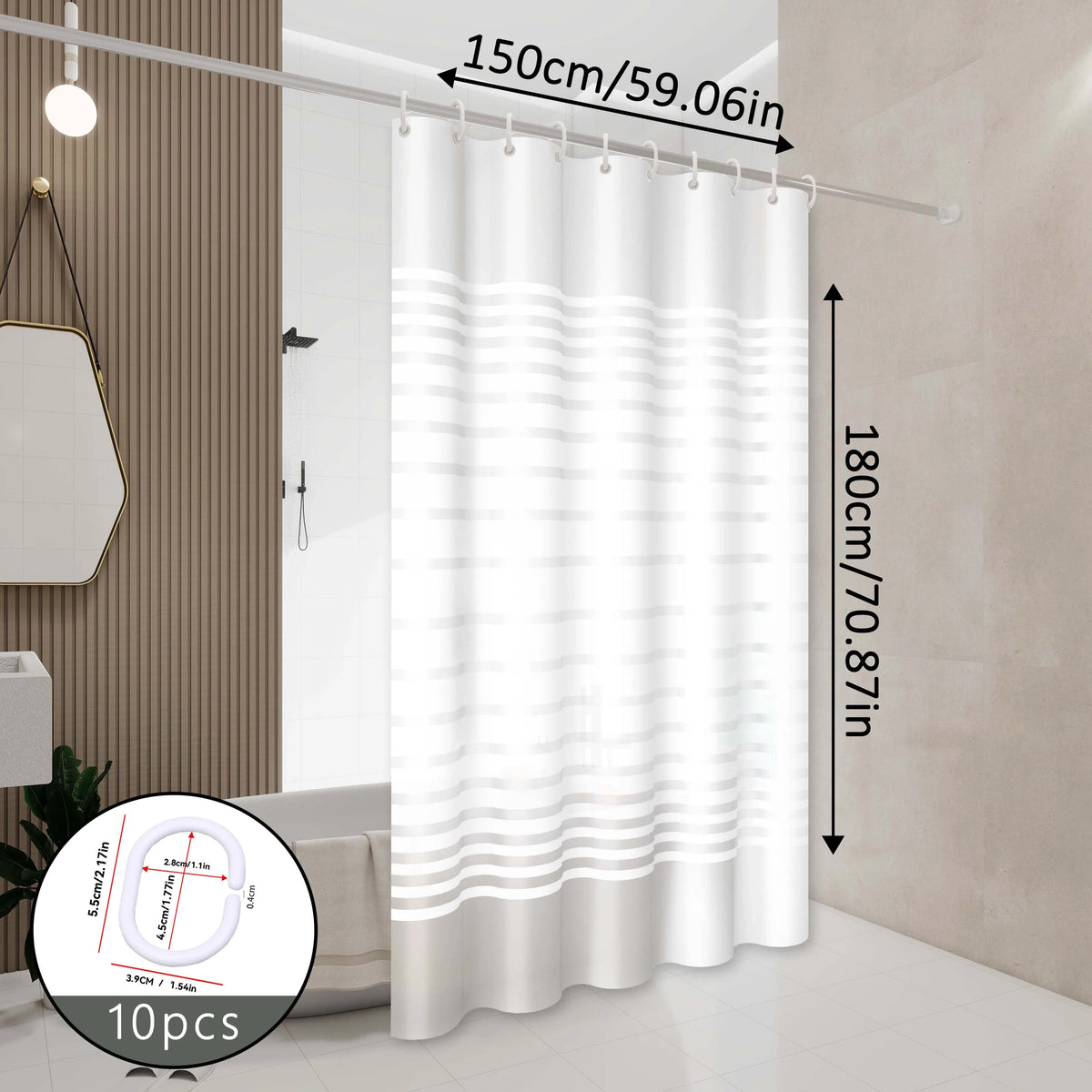 rideau douche moderne blanc rayures horizontales opacité ourlet standard éva relief respectueux environnement