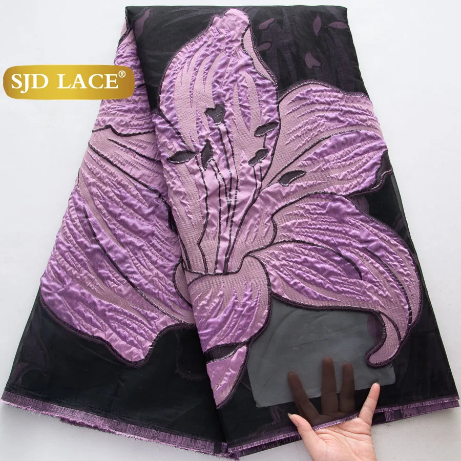 tissu polyester nylon largeur 51 dentelle jacquard floral élégant noir violet vert mariage formal