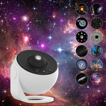 Projecteur galaxie veilleuse rotative 360° projetant des étoiles sur un mur bleu marine