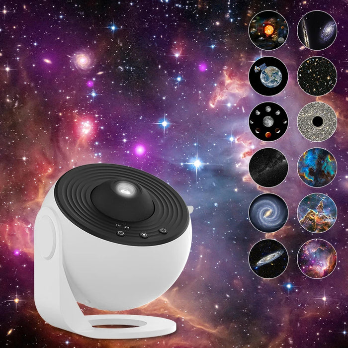 Projecteur galaxie veilleuse rotative 360° projetant des étoiles sur un mur bleu marine