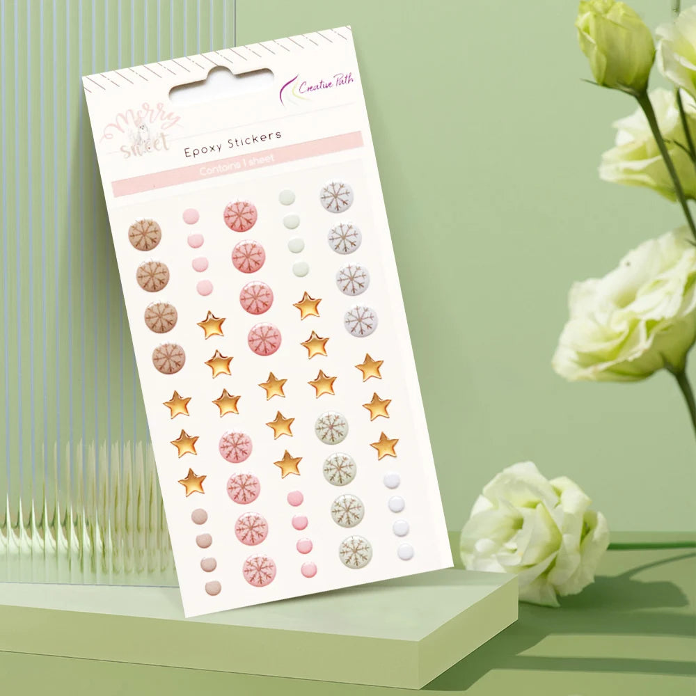 sticker époxy flocons neige étoiles rose beige gris décoration artisanale loisirs créatifs