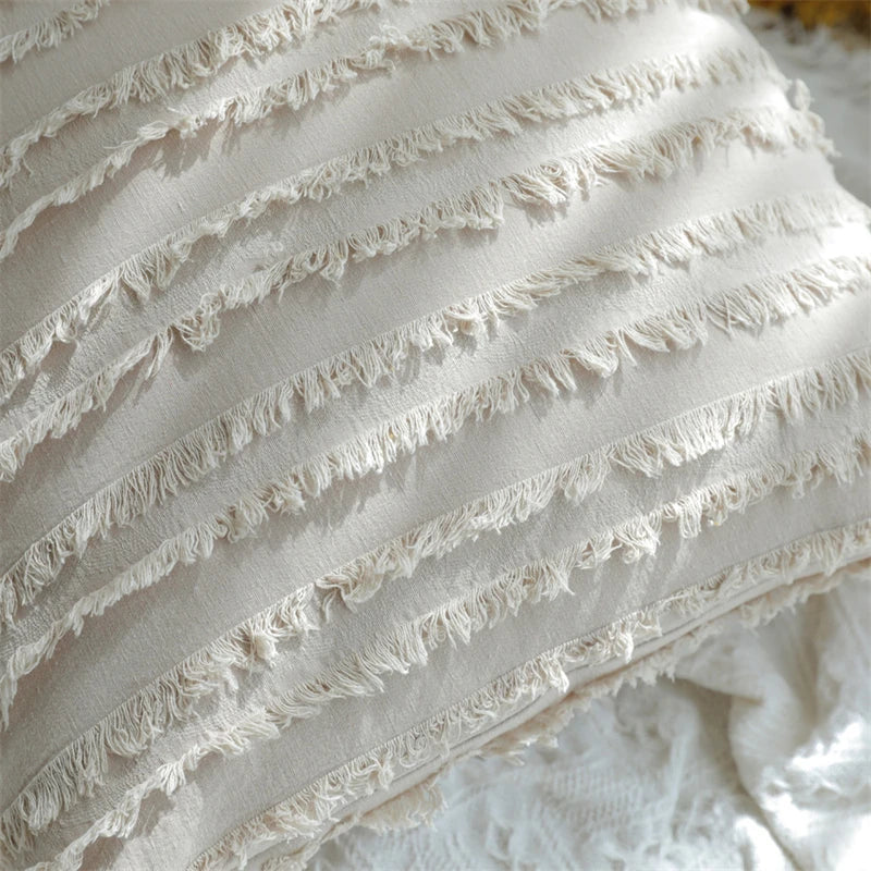 taies d'oreiller coton rayées beige clair 30x50cm 45x45cm boho chic ornemental voiture maison