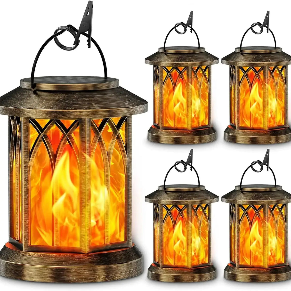 lanterne solaire extérieure bronze effet flamme gothique support mural classique rustique