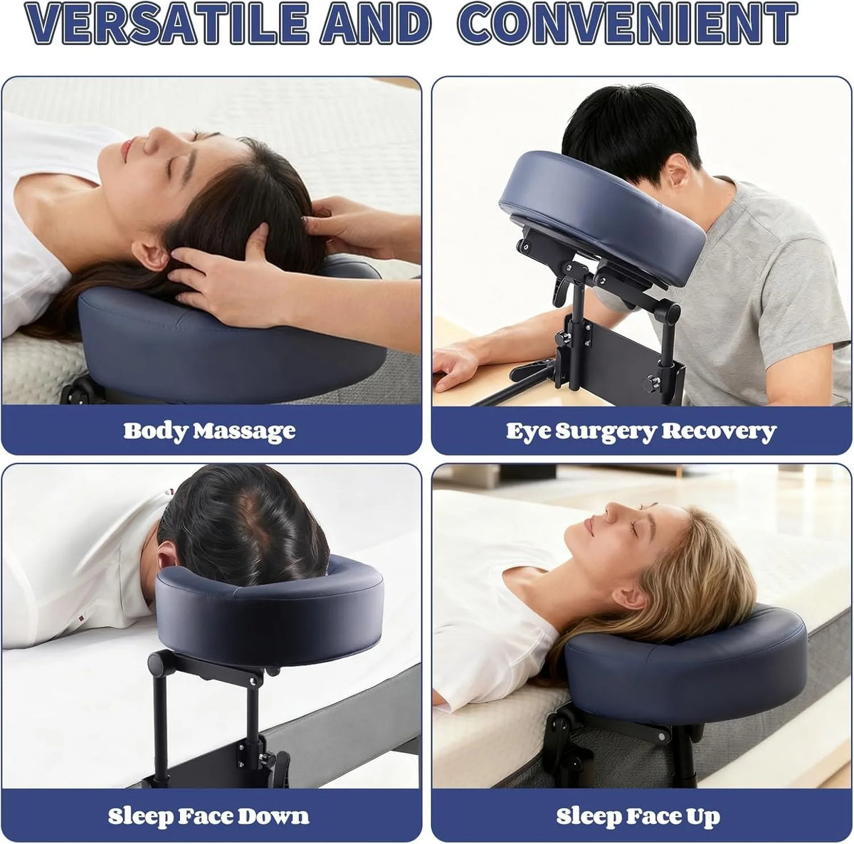 support tête massage matelas oreiller forme structure métallique réglable hauteur inclinaison minimaliste relaxation face