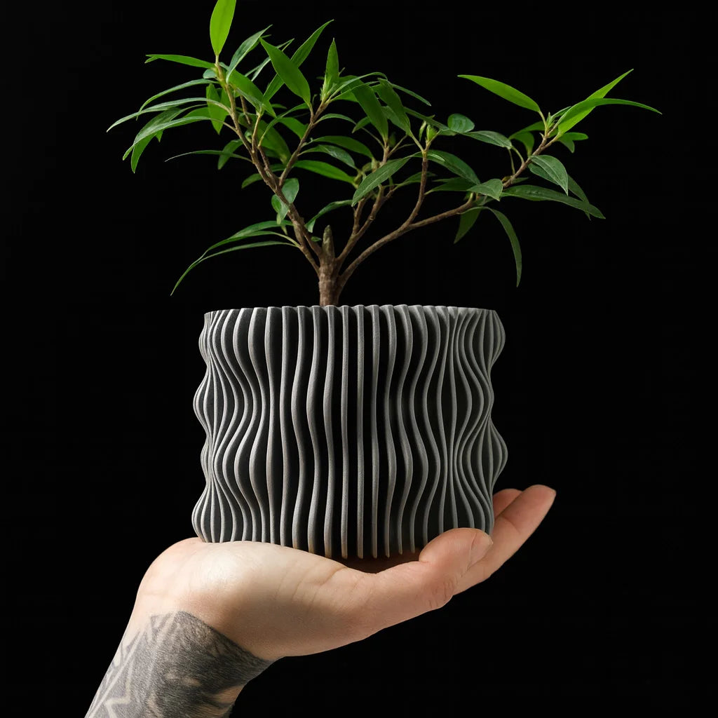 cache pot moderne rayures verticales biodégradable PLA opacité vert taille XL Gecerne