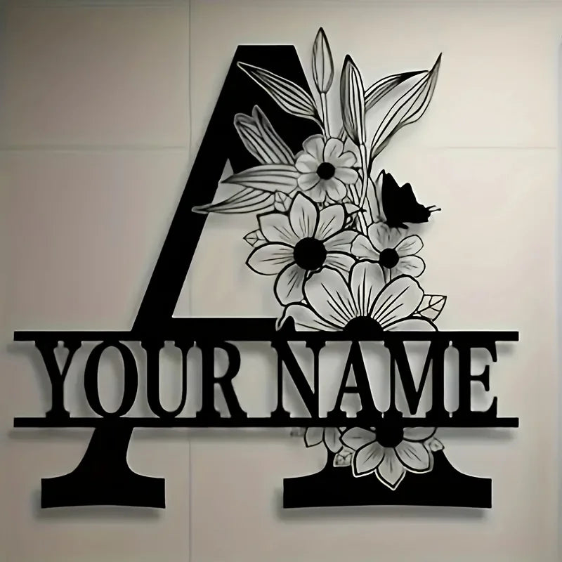 lettre décorative métal noir personnalisée fleurs papillon art mural rustique décoration intérieure maison