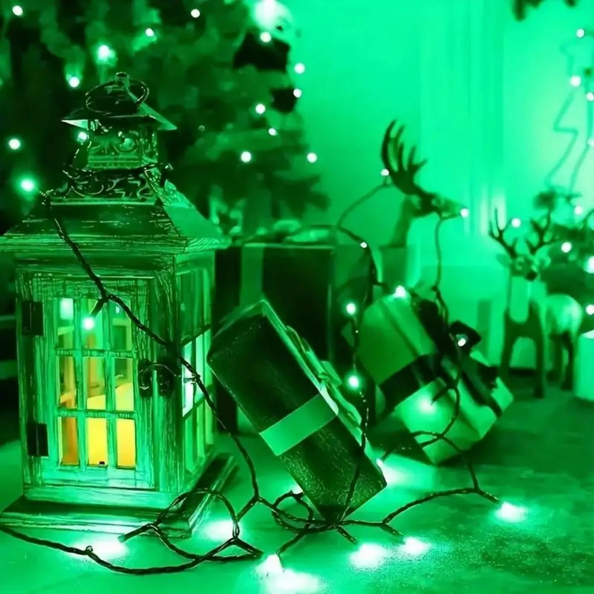 guirlande lumineuse solaire vert moderne modes d'éclairage ip65 led points lumineux panneau solaire sans