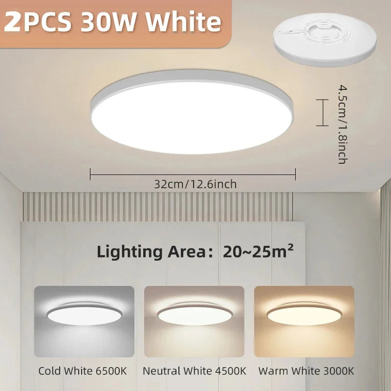 lampe led plafonnier blanc moderne 27cm diamètre 5cm épaisseur 18w 30w