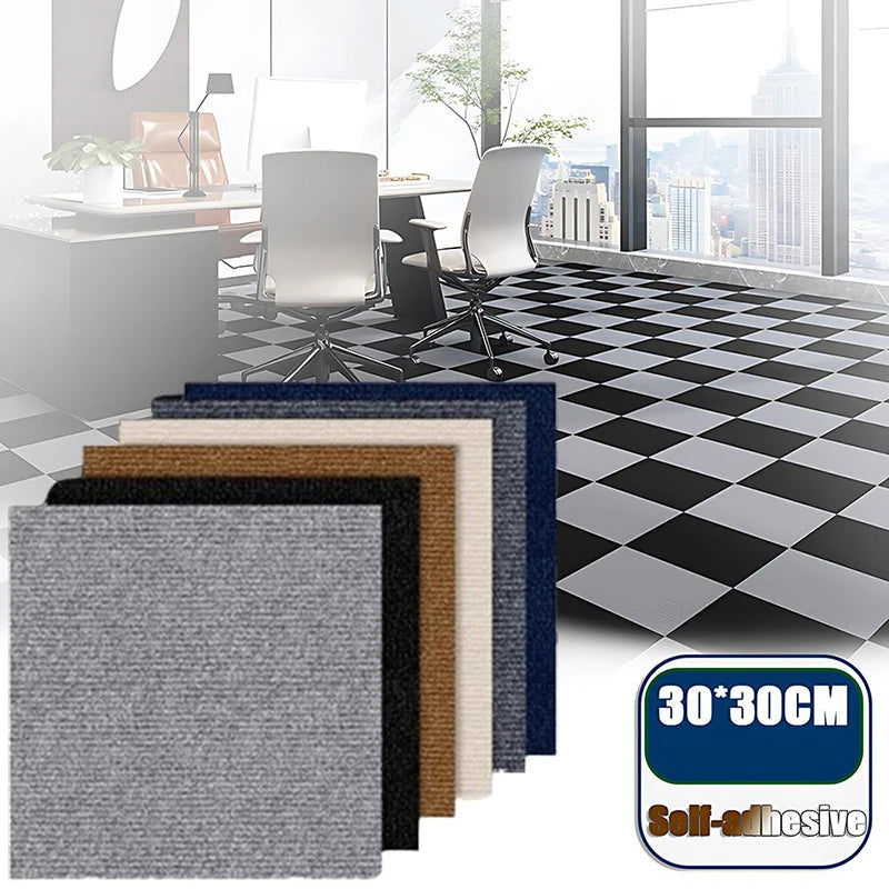tapis auto adhésif moderne 30x30cm gris marron bleu marine carreaux noirs blancs salon chambre