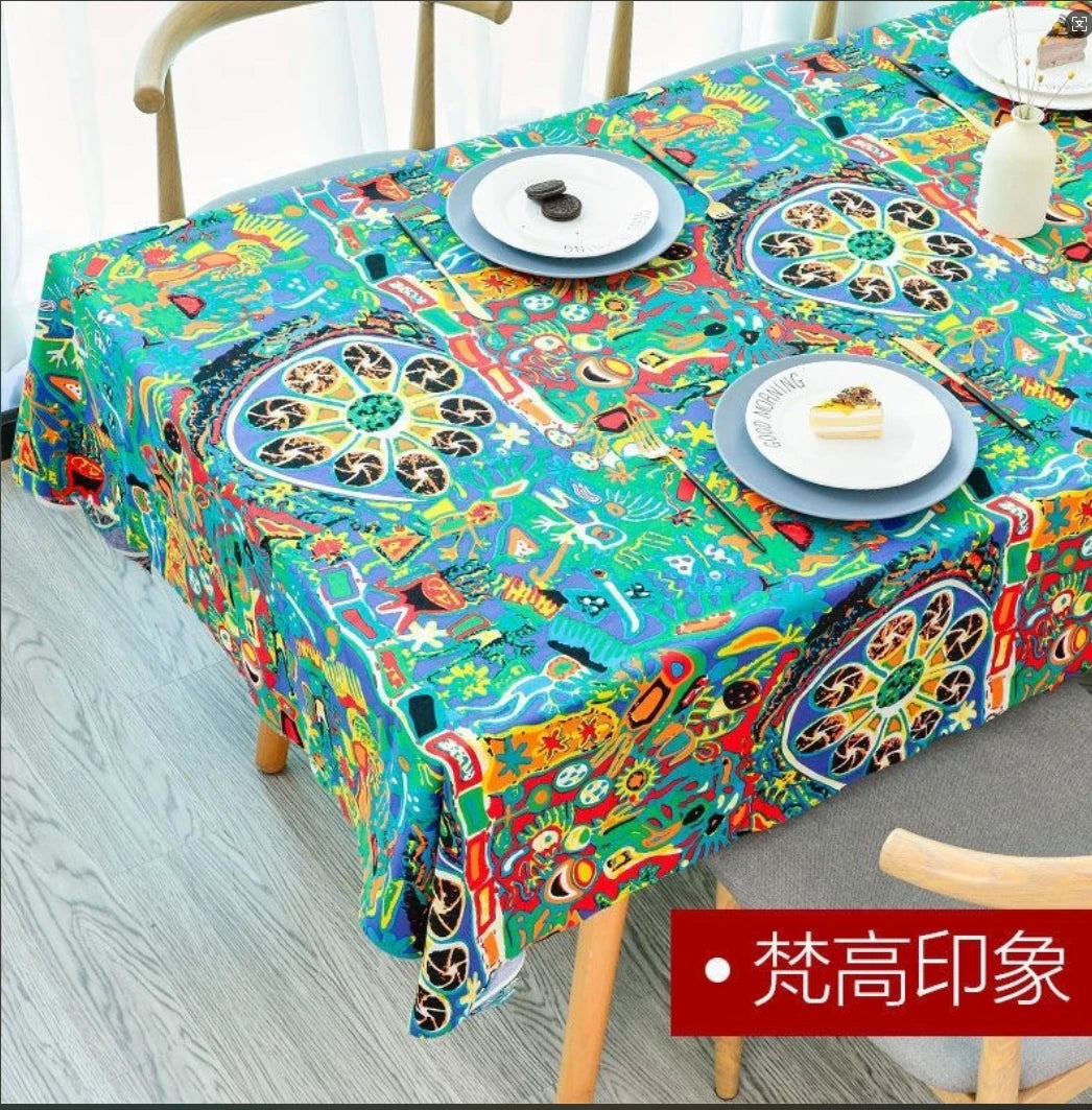 tapis lin ethnique motifs floraux géométriques bohème coloré table nappe