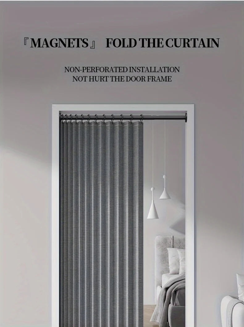 rideau porte séparation espace gris crème plissé opaque moderne tringle métallique largeur 150 hauteur