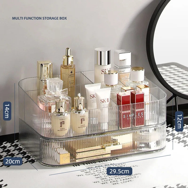organisateur maquillage boîte rangement bijoux noir rayures moderne respectueux environnement cosmétiques flacon crème rouge