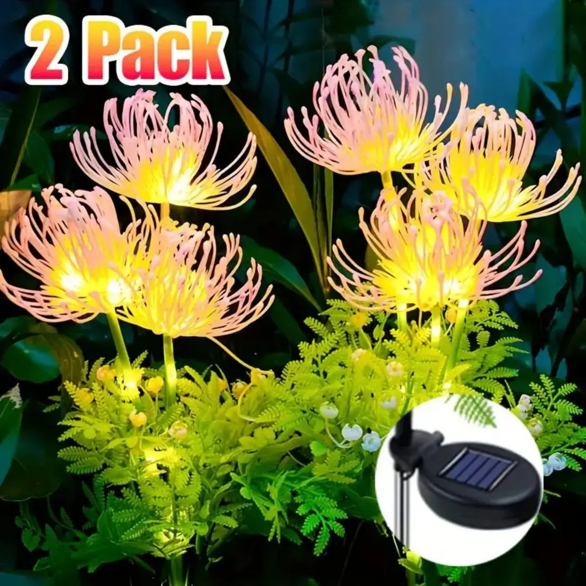 lumière solaire fleur vert rose jaune moderne tige transparente pétale lumineux extérieur jardin decoration