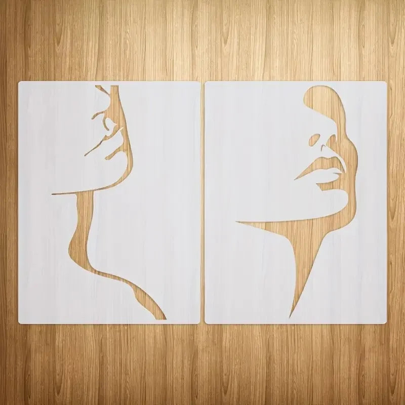 pochoir stencil visage blanc minimaliste moderne artisanat bricolage bois tissu papier