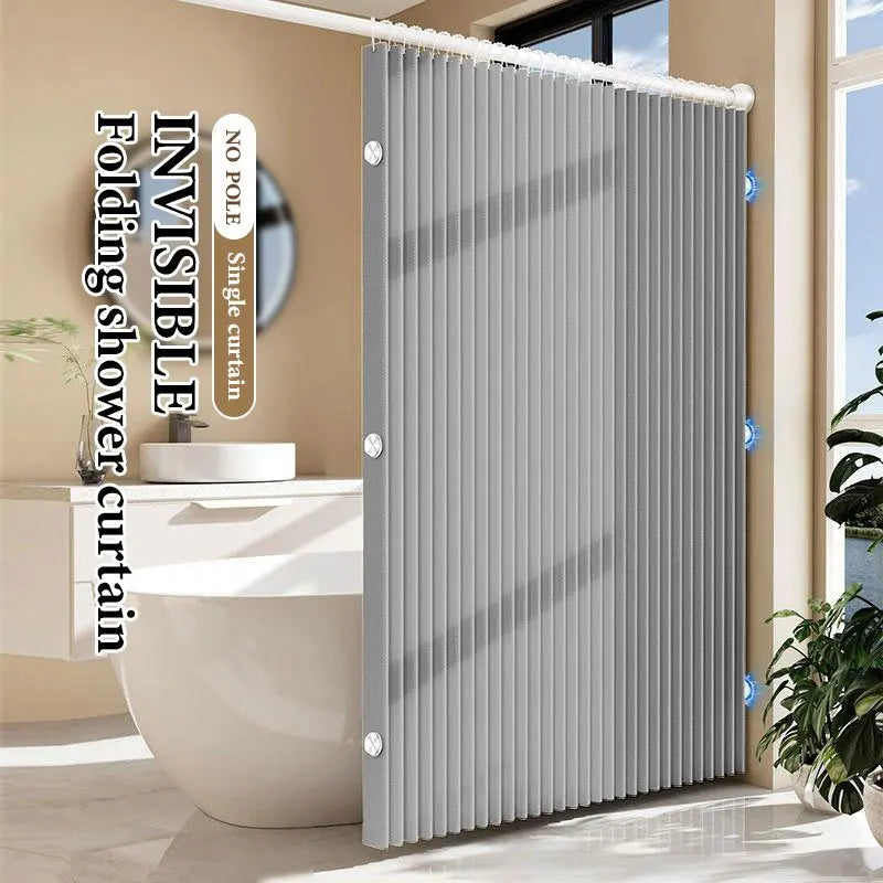 rideau douche pliable blanc rayures verticales clips magnétiques polyester tufté moderne salle bain