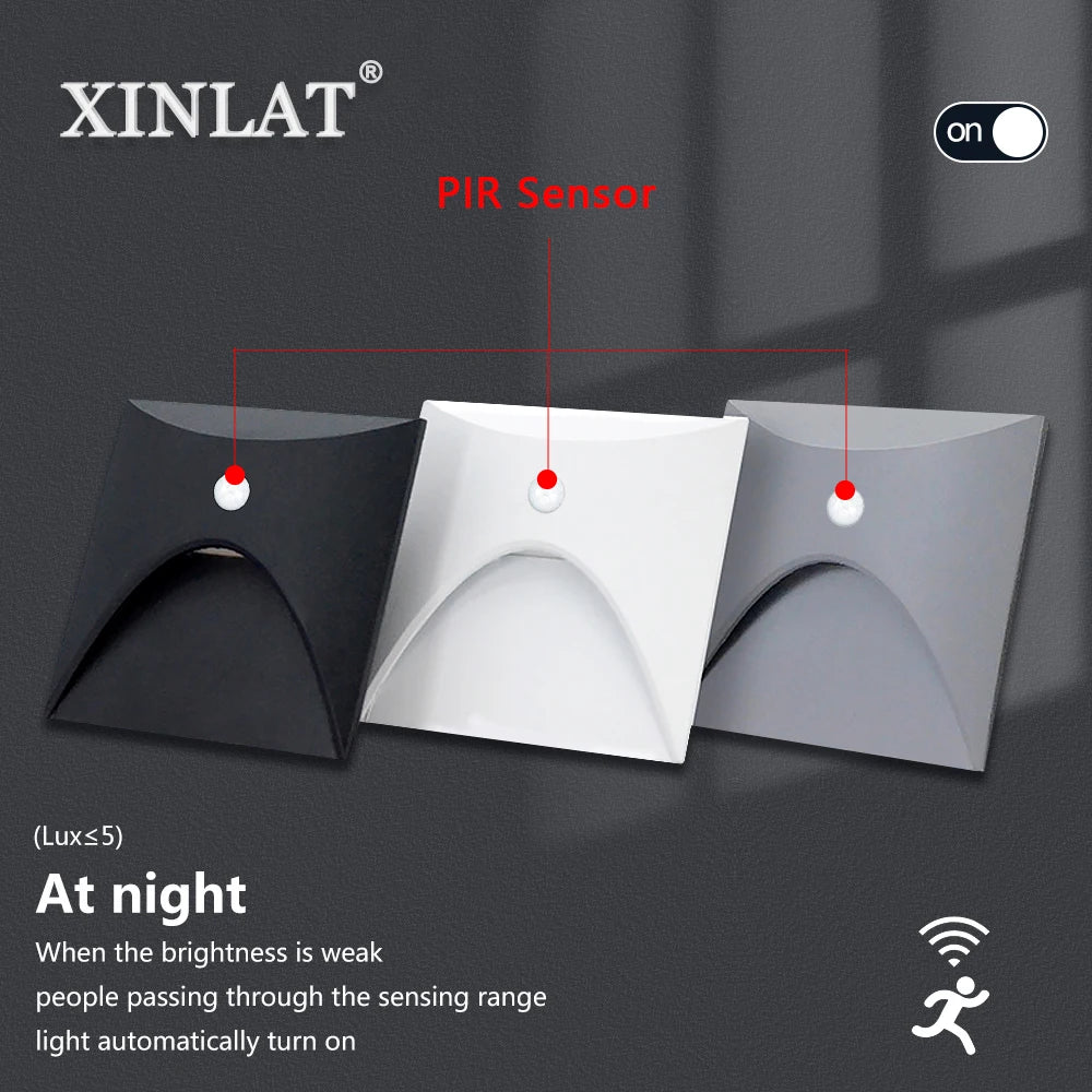 applique murale led sensorielle noir blanc gris contemporaine fixée mur vis câble interrupteur