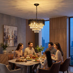 lustre moderne cristal noir doré effet gouttes pluie niveaux led variable salon chambre