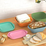 caissettes cuisine silicone couleurs vert clair orange rayures horizontales moderne poignées