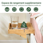 Vue de côté montrant les dimensions de la table de chevet en bambou