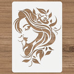 Stencil floral femme détaillée blanc brun clair art décor maison bricolage tissu mural
