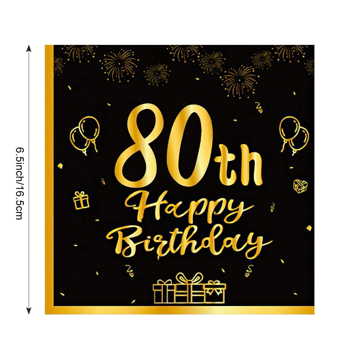 serviettes jetables anniversaire noires dorées ornementations élégantes fêtes confettis ballons cadeaux 20 pièces