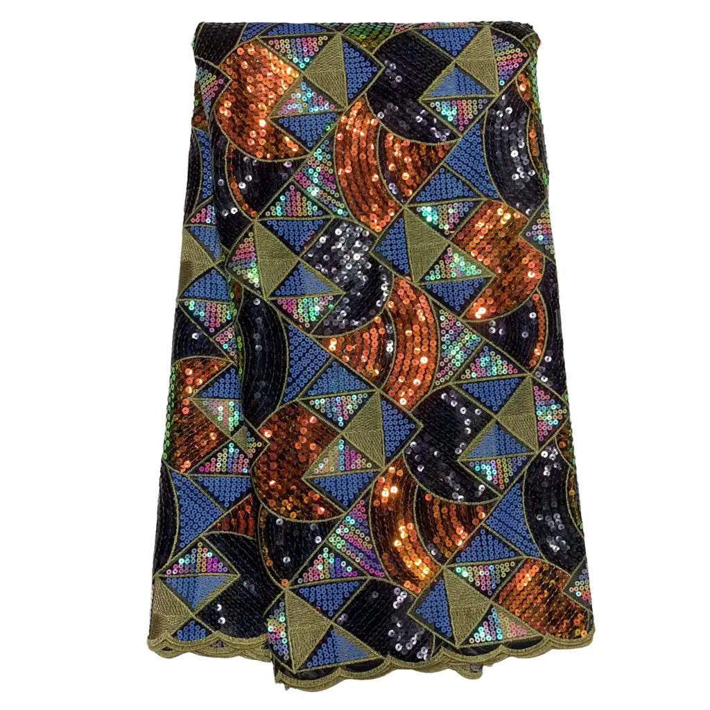 tissu géométrique sequins marron doré noir bleu vert orange rouge élégant brillant antimicrobien