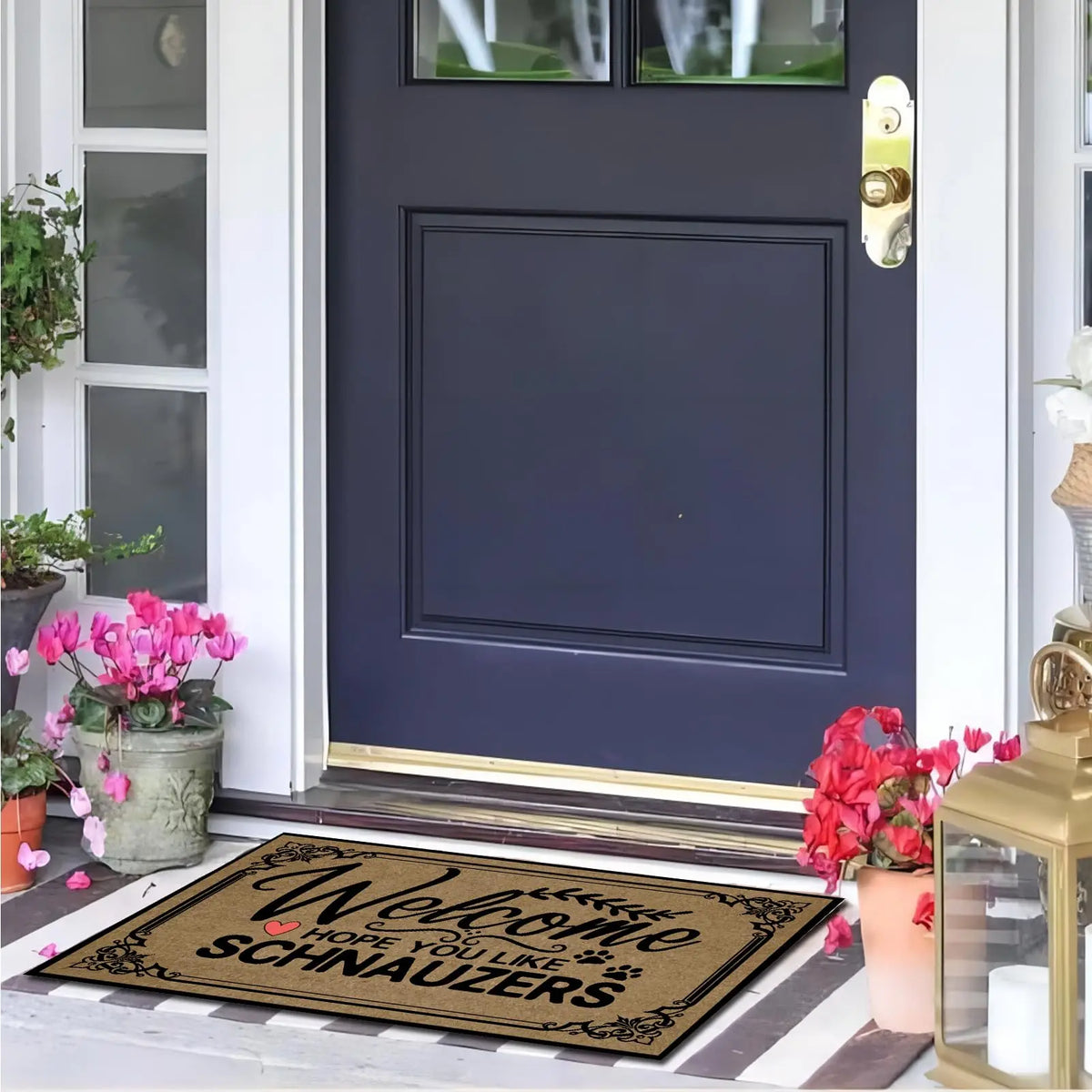 tapis d'entrée marron clair lettres noires antidérapant résistant bactéries porte extérieur