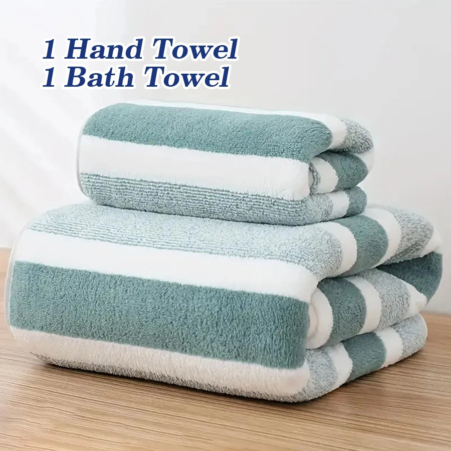 serviettes bain ultra douces super absorbantes séchage rapide rayures horizontales modernes gris blanc vert
