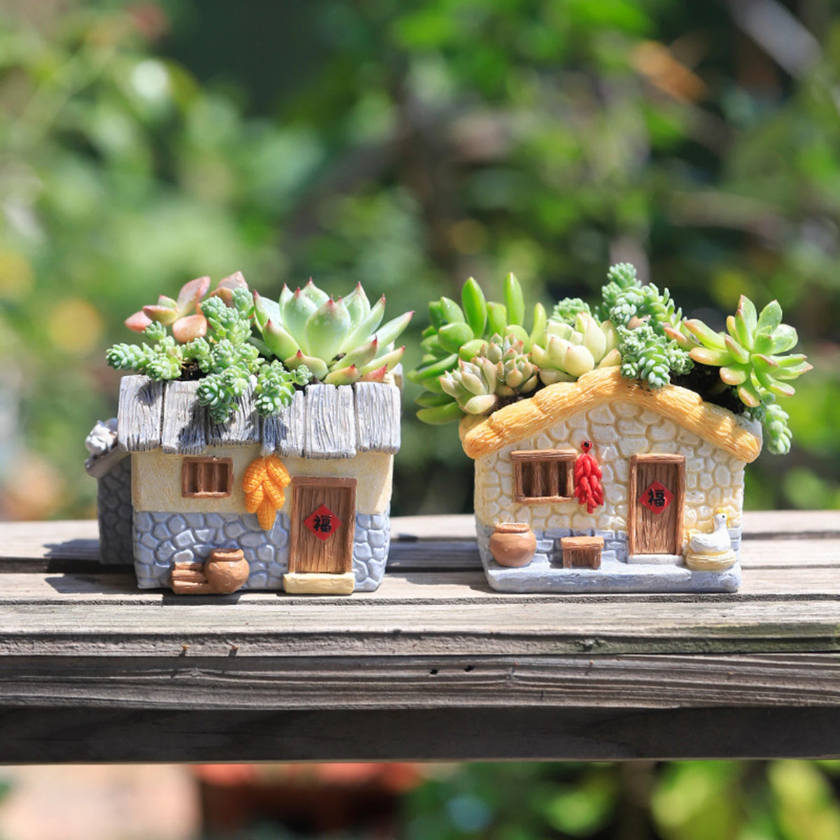 pots plantes résine imitation pierre succulentes figurine coq décoration maisonnette rustique miniature