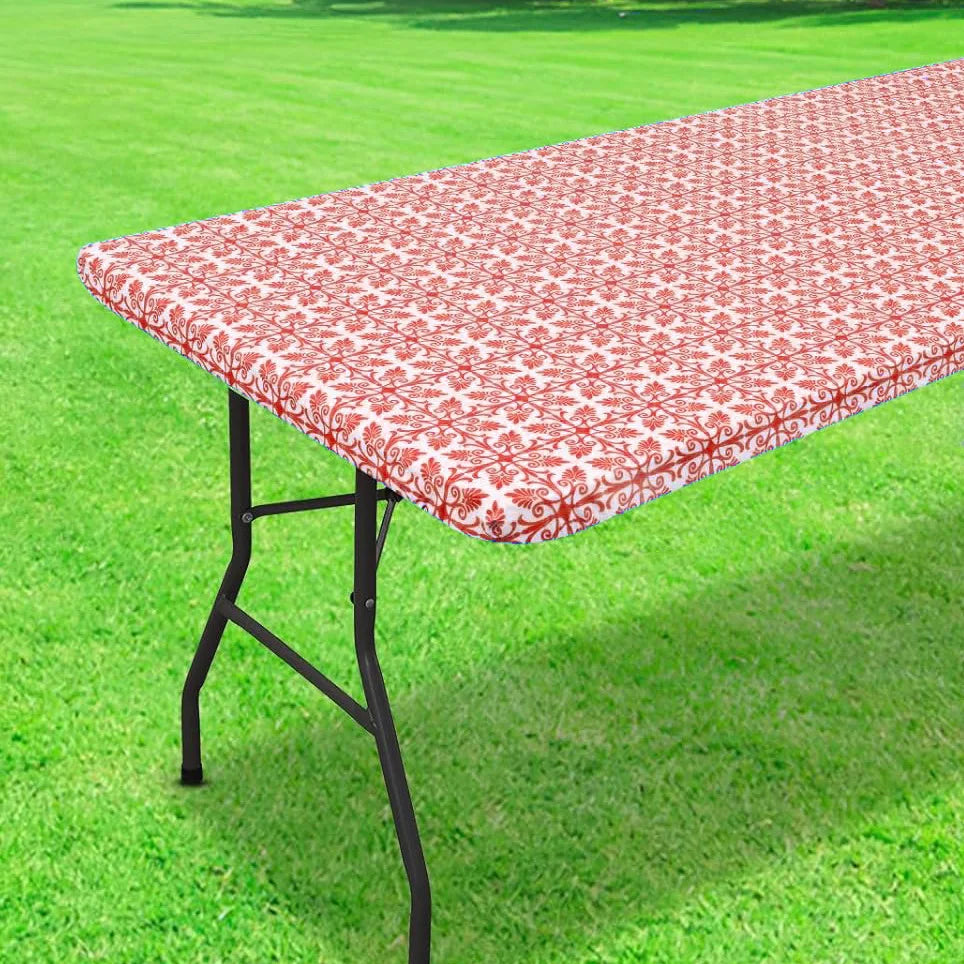 nappe table rectangulaire motif floral gris blanc pvc réutilisable moderne élégante noël camping pique