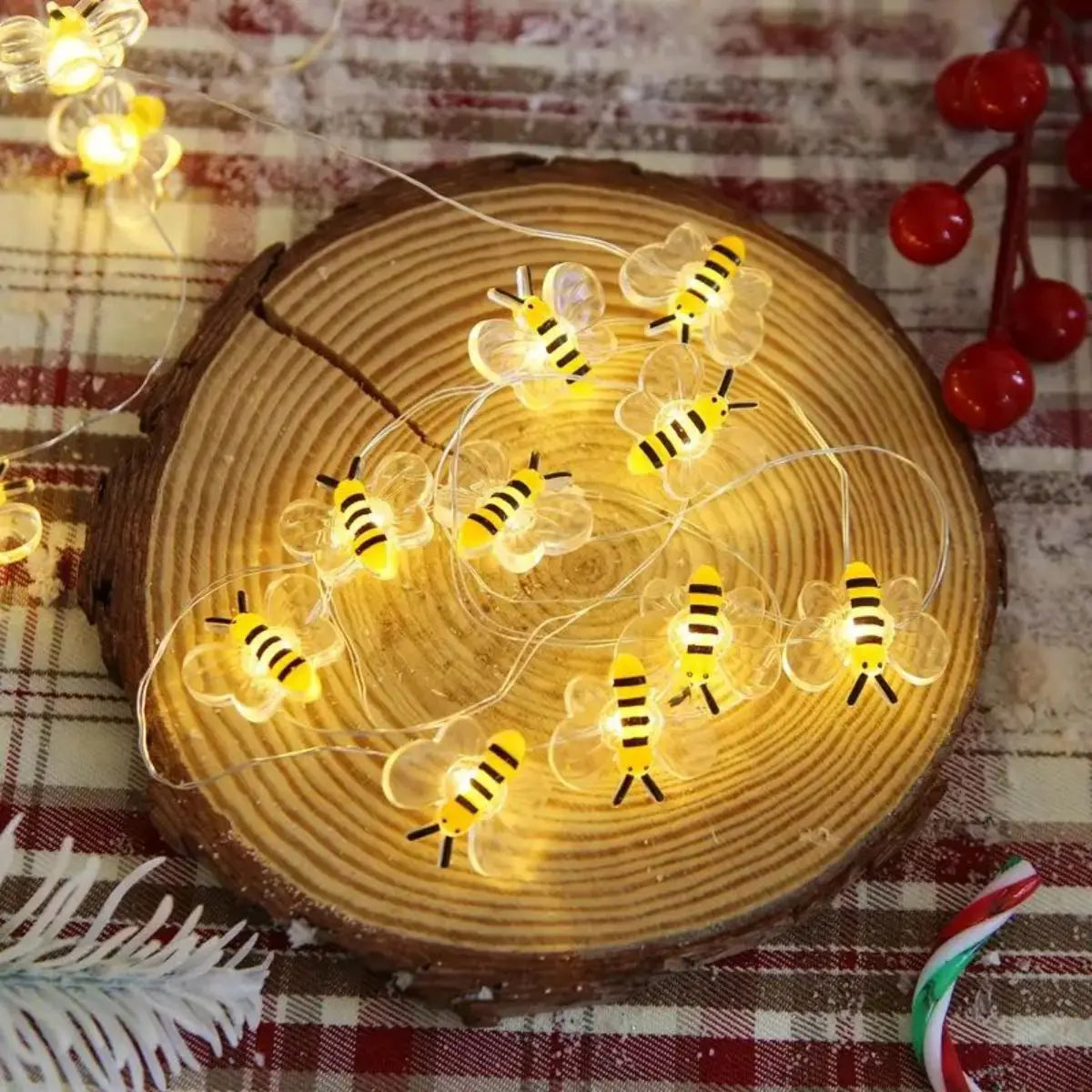 guirlande lumineuse abeilles led transparente rayures noires blanches clips décorative moderne extérieure intérieure célébrations