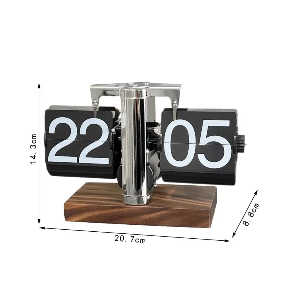 horloge flip cadran numérique vintage rétro base bois métal brillant chambre