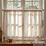 rideau classique beige texture lin semi transparent fenêtre petite taille