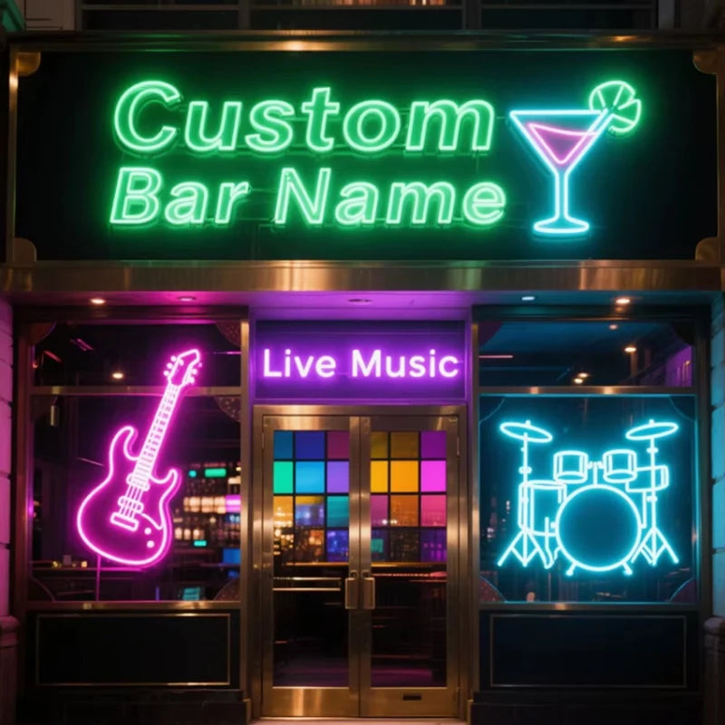 Détail du tube néon et panneau acrylique de l'enseigne lumineuse