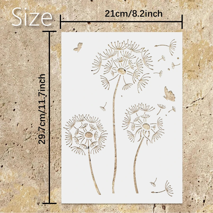 Stencil blanc minimaliste fleurs pissenlit papillons peinture art mural décoration tissus scrapbooking