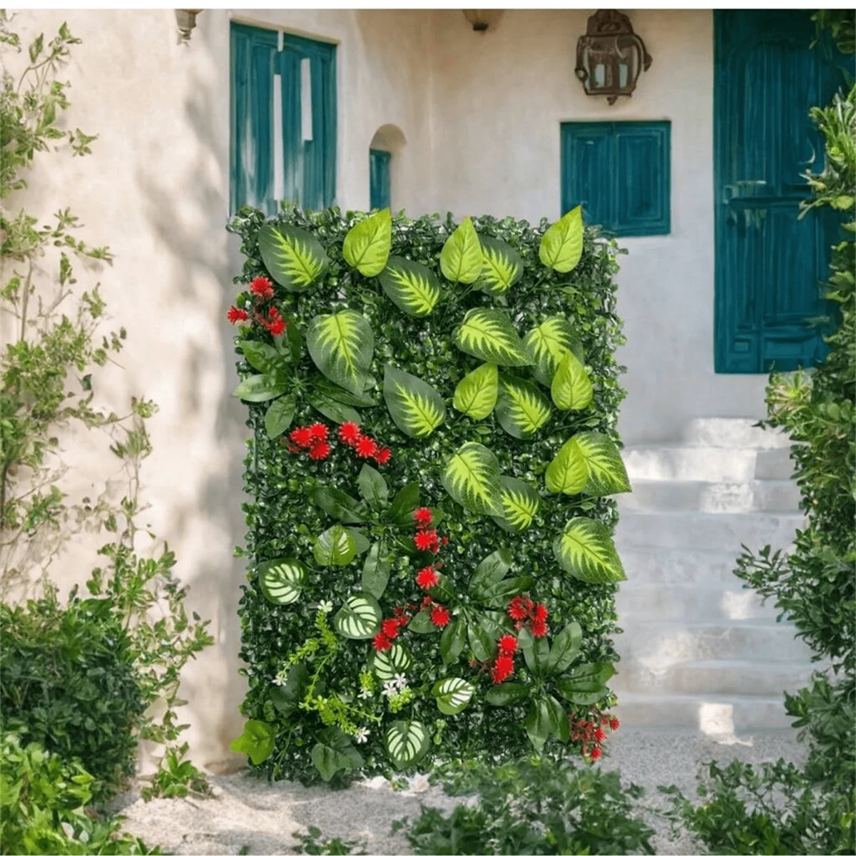 panneau végétal artificiel herbe feuilles fleurs moderne décoration extérieur opacité vert maison