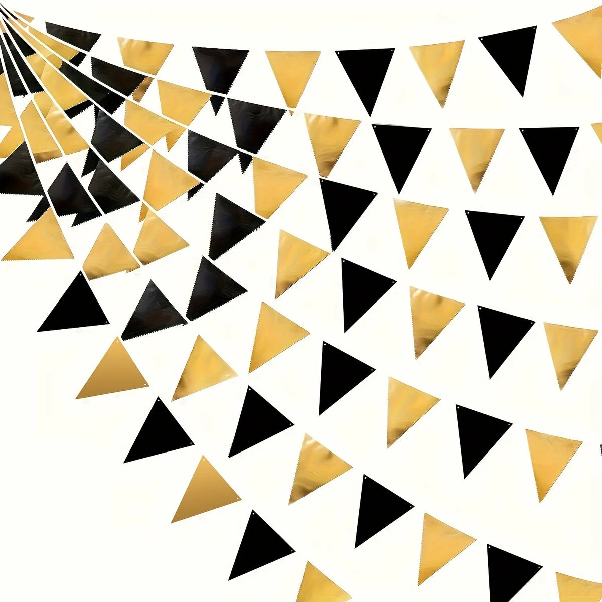 décoration fête mariage anniversaire banderole triangulaire papier or noir festive intérieure ruban triangles métalliques