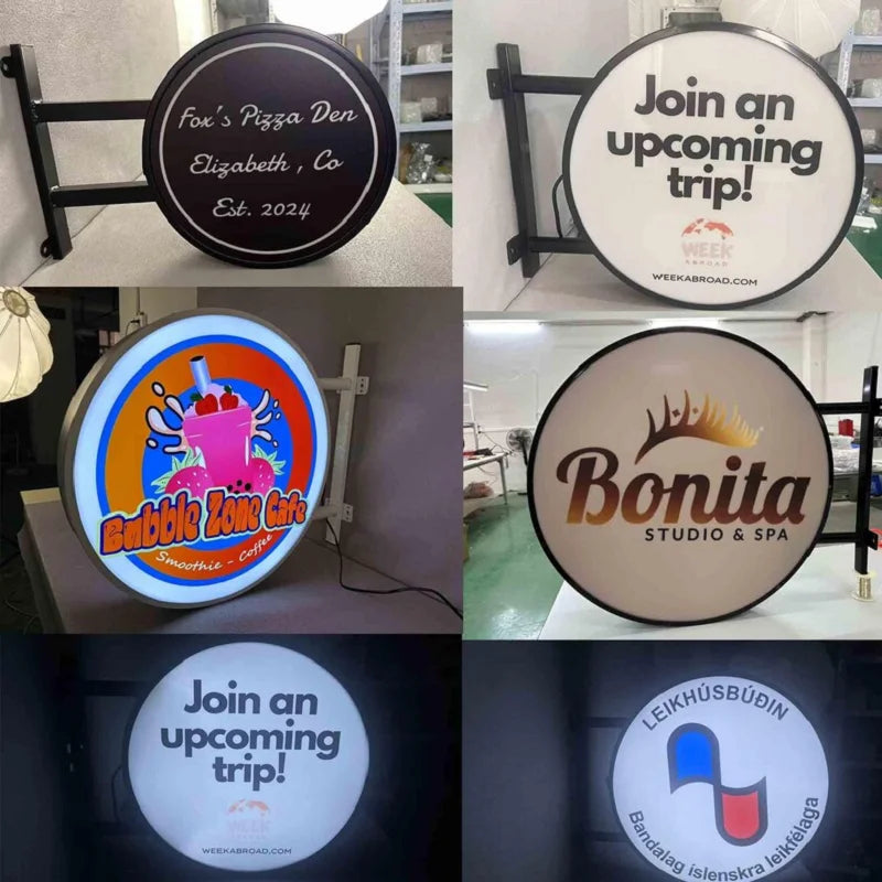 Enseigne personnalisable extérieure éclairant une entrée de café